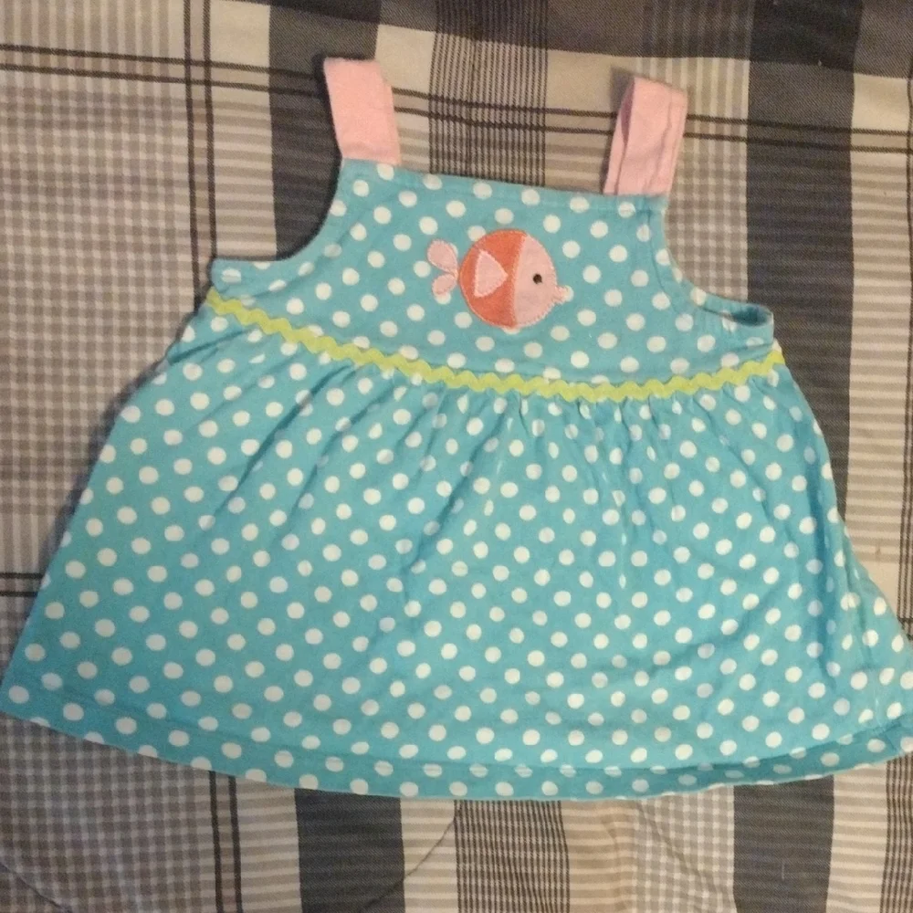 Polka Dot Fish Appliqué Dress - Turquoise & Pink - Picture 1 of 7